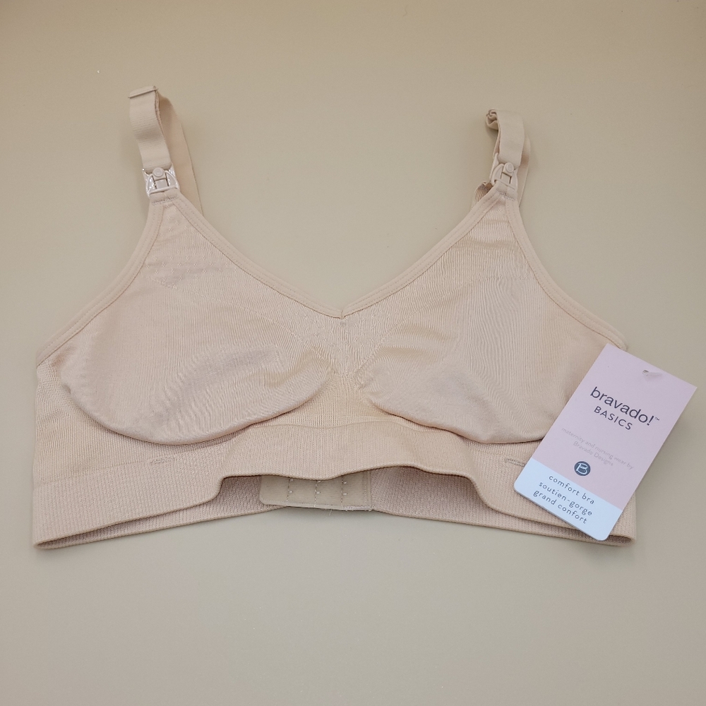 Bravado Basics Nursing Bra Small Beige Rear Closure Front Release Hooks NWT